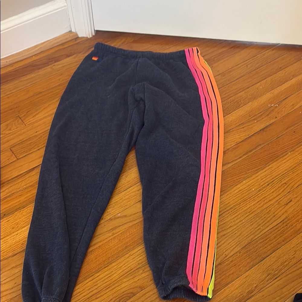 Aviator Nation Black and Orange Sweatpants with Elastic Cuffs